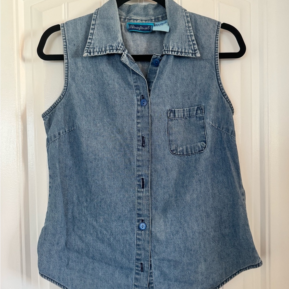 Denim Sleeveless Button-Up Vest